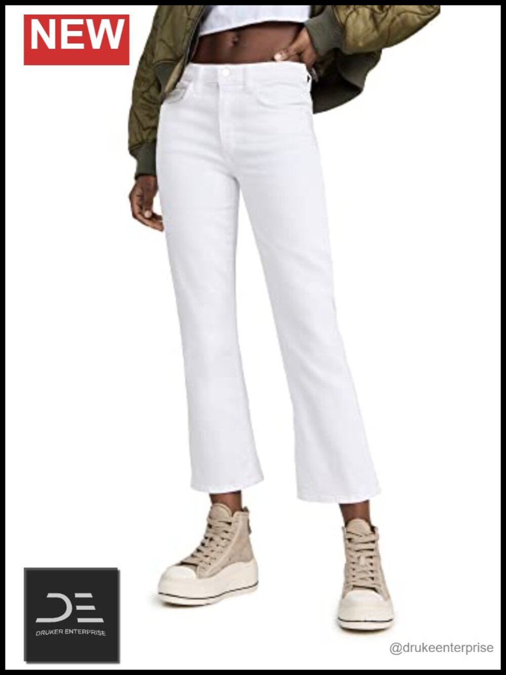 High Rise Cropped Bootcut Stretch Jeans Cotton Blend